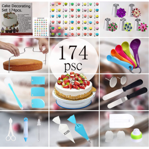 Kit de Decoración de Pasteles 174 Piezas con Base Giratoria y Herramientas Profesionales para Repostería DIY