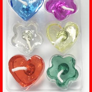 Velas Flotantes en Gel Formas Corazón y Flor x6 Unidades Colores Surtidos