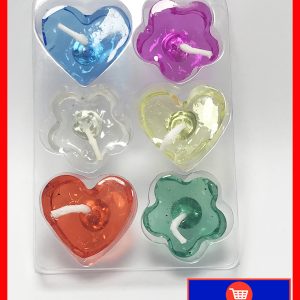 Velas Flotantes en Gel Formas Corazón y Flor x6 Unidades Colores Surtidos