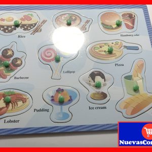 Rompecabezas de Madera Educativo para Niños 2 a 4 Años – Puzzle Didáctico de Comidas en Inglés