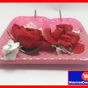 Vela Decorativa Doble Corazón en Base de Cerámica – Ideal para Regalos y Decoración del Hogar