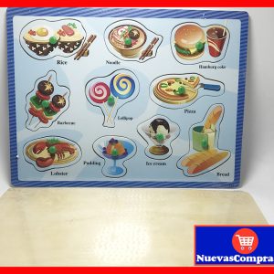 Rompecabezas de Madera Educativo para Niños 2 a 4 Años – Puzzle Didáctico de Comidas en Inglés