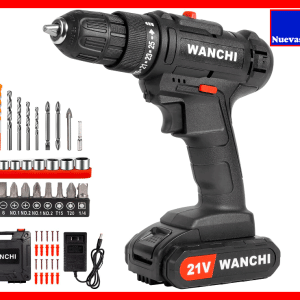 Kit de Taladro Inalámbrico WANCHI 21V con 49 Accesorios, Batería Recargable y Mandril 3/8