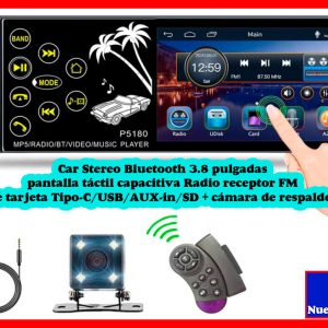 Car Stereo Bluetooth 3.8″ Pantalla Táctil Radio FM 1 DIN USB Tipo-C Cámara Reversa