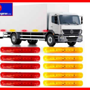 Luces LED Laterales de Señal 12 V para Vehículo Camión Remolque Autobús – 5 Ámbar + 5 Rojo