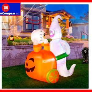 DECORACIÓN INFLABLE DE HALLOWEEN CALABAZA CON FANTASMA 5 PIES CON LUCES LED