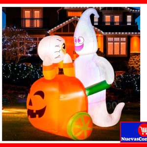 DECORACIÓN INFLABLE DE HALLOWEEN CALABAZA CON FANTASMA 5 PIES CON LUCES LED