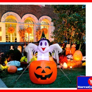 Inflable de Halloween Fantasma con Calabaza 4.7 Pies con Luces LED para Decoración Exterior