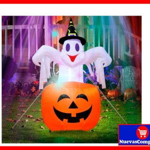 Inflable de Halloween Fantasma con Calabaza 4.7 Pies con Luces LED para Decoración Exterior