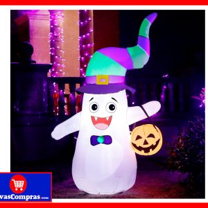 Inflable de Halloween Fantasma con Calabaza 180 cm con Luces LED – Decoración Interior y Exterior
