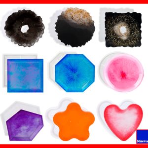Moldes de Silicona para Posavasos de Resina Epoxi Set 9 Piezas – Diseño Tipo Ágata
