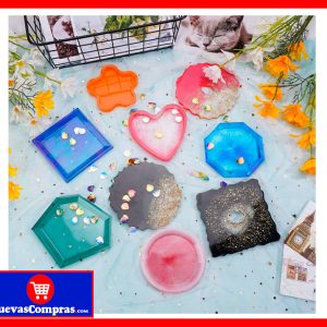 Moldes de Silicona para Posavasos de Resina Epoxi Set 9 Piezas – Diseño Tipo Ágata