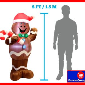 Hombre de Jengibre Inflable Navideño 1.5 m con Luces LED Decoración Interior y Exterior