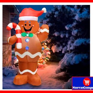 Hombre de Jengibre Inflable Navideño 1.5 m con Luces LED Decoración Interior y Exterior