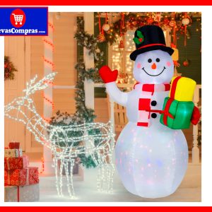 Muñeco de Nieve Inflable 5 Pies con Luces LED Giratorias – Decoración Navideña Exterior