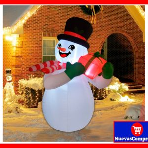 Muñeco de Nieve Inflable Navideño con Luces LED y Regalo – Decoración Navidad Interior y Exterior