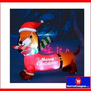 Perro Salchicha Inflable de Navidad con Luces LED 5 Pies Decoración Navideña para Exterior e Interior