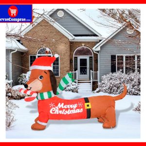Perro Salchicha Inflable de Navidad con Luces LED 5 Pies Decoración Navideña para Exterior e Interior