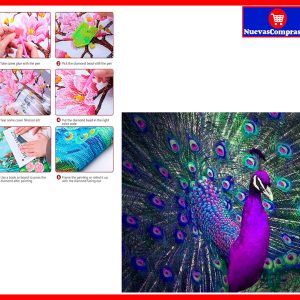 Kit de Pintura Diamante 5D Pavo Real 30x30cm Arte con Diamantes Decoración Hogar DIY