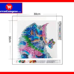 Kit de Pintura Diamante 5D Gato Colorido con Mariposa 30×30 cm DIY Decoración Hogar Sin Marco