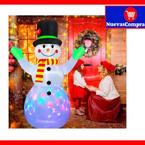 Muñeco de Nieve Inflable Navideño 2.20 m con Luces LED Giratorias | Decoración Exterior e Interior