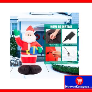 Papá Noel Inflable Navideño 2.10 m con Luces LED y Caja de Regalo | Decoración Exterior e Interior