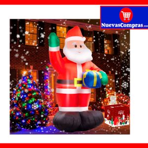 Papá Noel Inflable Navideño 2.10 m con Luces LED y Caja de Regalo | Decoración Exterior e Interior