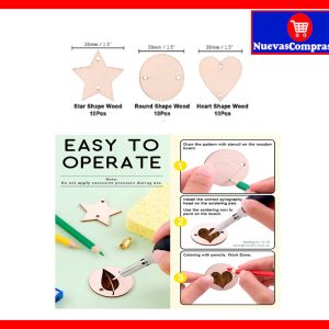 Piezas de Madera para Manualidades – Set 30 Figuras (Estrella, Corazón y Redonda)