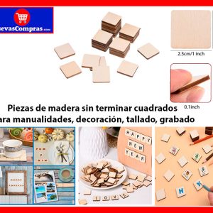 30 piezas de madera sin terminar, recortes cuadrados de madera en blanco, adornos cuadrados de madera, para manualidades, decoración, tallado, grabado, 1 x 1 pulgada