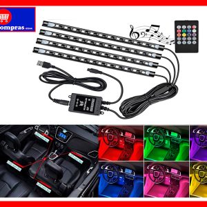 Kit Luces LED RGB para Carro con Sensor de Música – Control Remoto USB (4 Tiras)