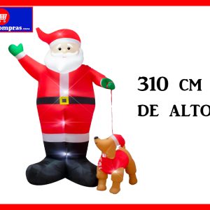 Papá Noel Inflable Gigante 3.10 Metros con Perro y Luces LED – Decoración Navideña Exterior e Interior