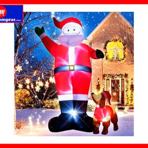 Papá Noel Inflable Gigante 3.10 Metros con Perro y Luces LED – Decoración Navideña Exterior e Interior