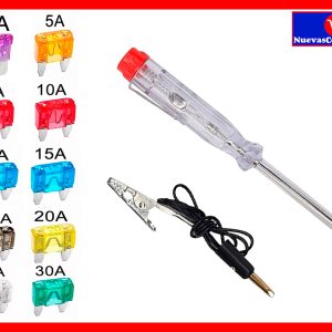 Probador de Voltaje para Carro y Moto 6V–24V con 10 Fusibles Automotrices