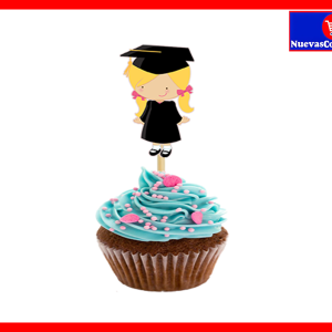 Toppers para Cupcakes Niña Graduación con Toga 12 Piezas | Decoración para Cupcakes y Postres de Graduación