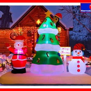 Inflable de Navidad 6 Pies con Árbol, Papá Noel y Muñeco de Nieve | Decoración Navideña Exterior con Luces LED