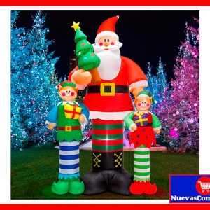 Inflable de Navidad 7.2 Pies Papá Noel con Elfos y Luces LED para Decoración Exterior