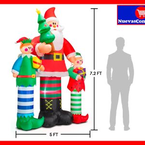 Inflable de Navidad 7.2 Pies Papá Noel con Elfos y Luces LED para Decoración Exterior