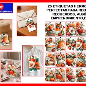 Etiquetas Colgantes 25 Unidades para Regalo / Ropa / Bisutería — Motivo Fresas