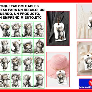 Etiquetas Colgantes 25 Unidades para Regalo / Ropa / Bisutería — Motivo Gato