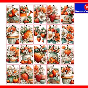 Etiquetas Colgantes 25 Unidades para Regalo / Ropa / Bisutería — Motivo Fresas