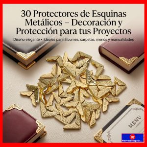 30 Protectores de Esquinas Metálicos Decorativos para Álbumes, Carpetas y Manualidades
